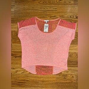 Delia’s Lace Panel Coral Top Blouse Shirt Juniors Size Small NWT